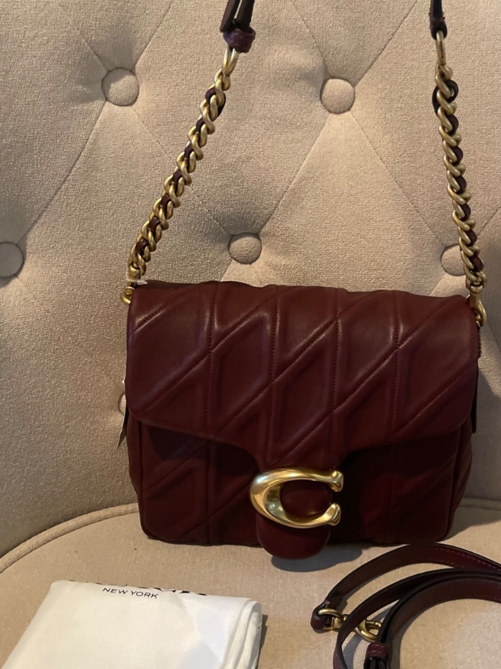 Coach Quilted Times Square Tabby In Merlot/Brass  CW629 NWT